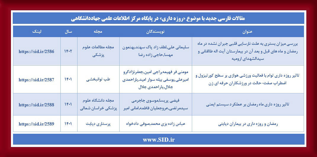 مقالات فارسی جدید با موضوع روزه داری