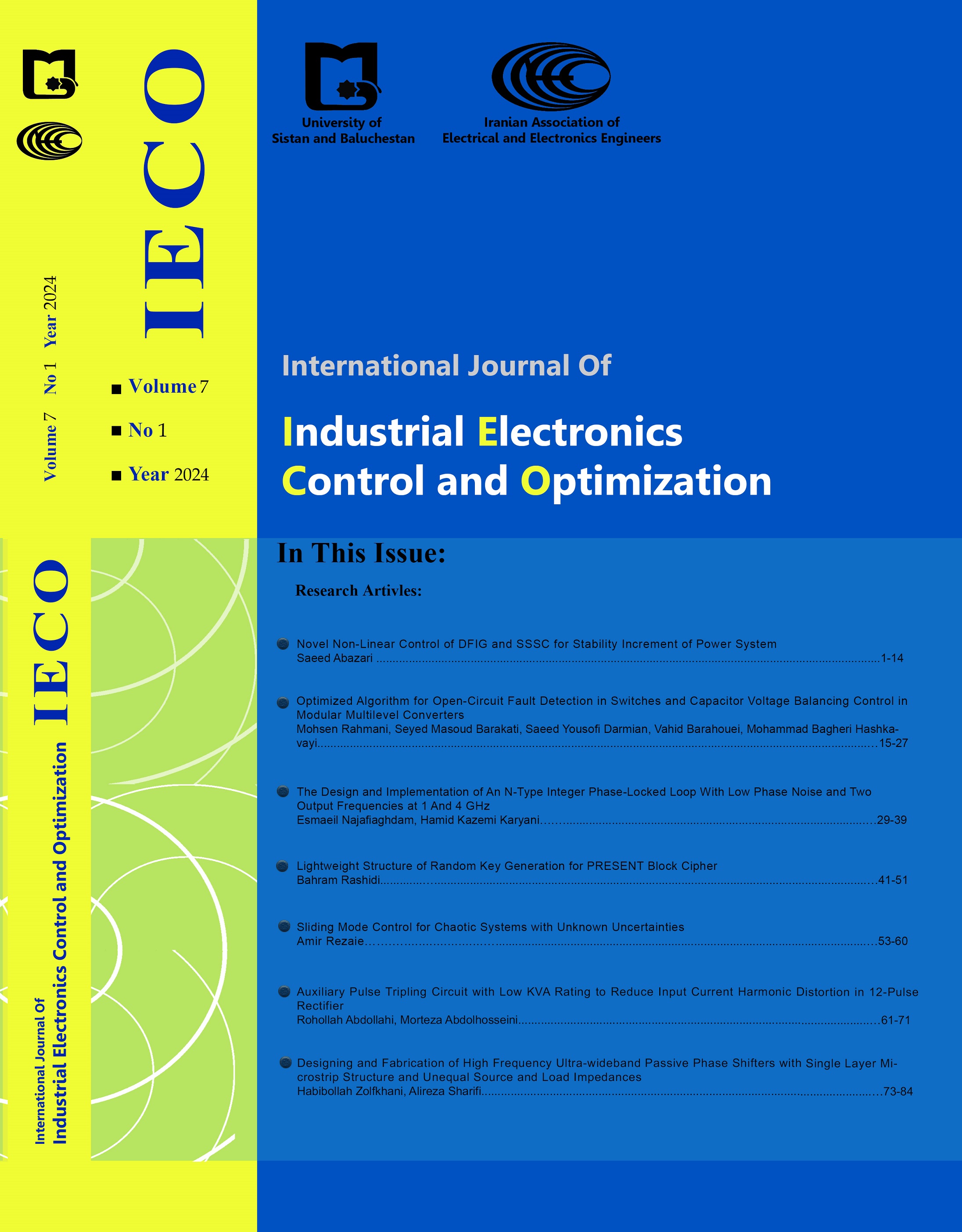 International Journal of Industrial Electronics, Control and Optimization