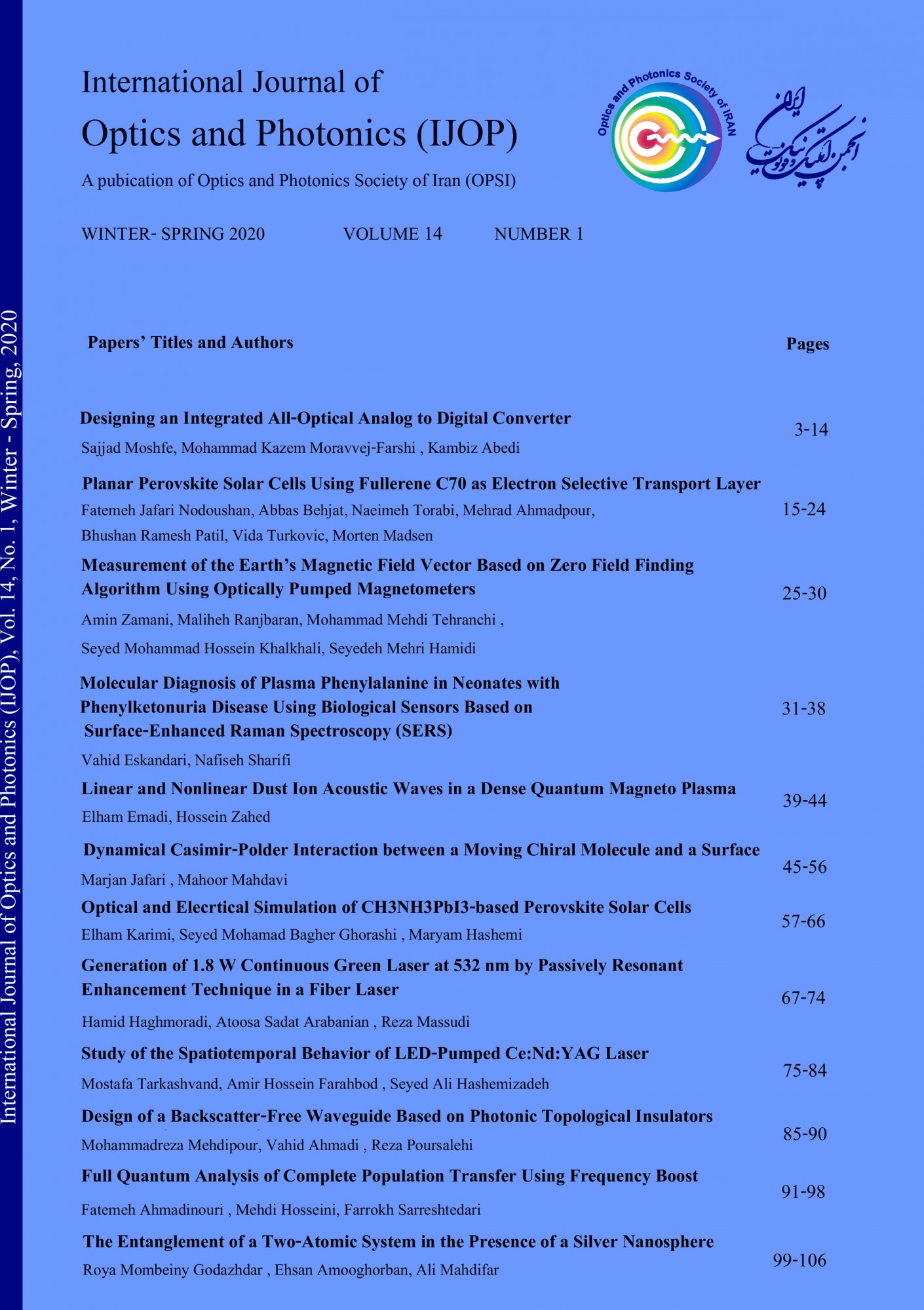 International Journal of Optics and Photonics